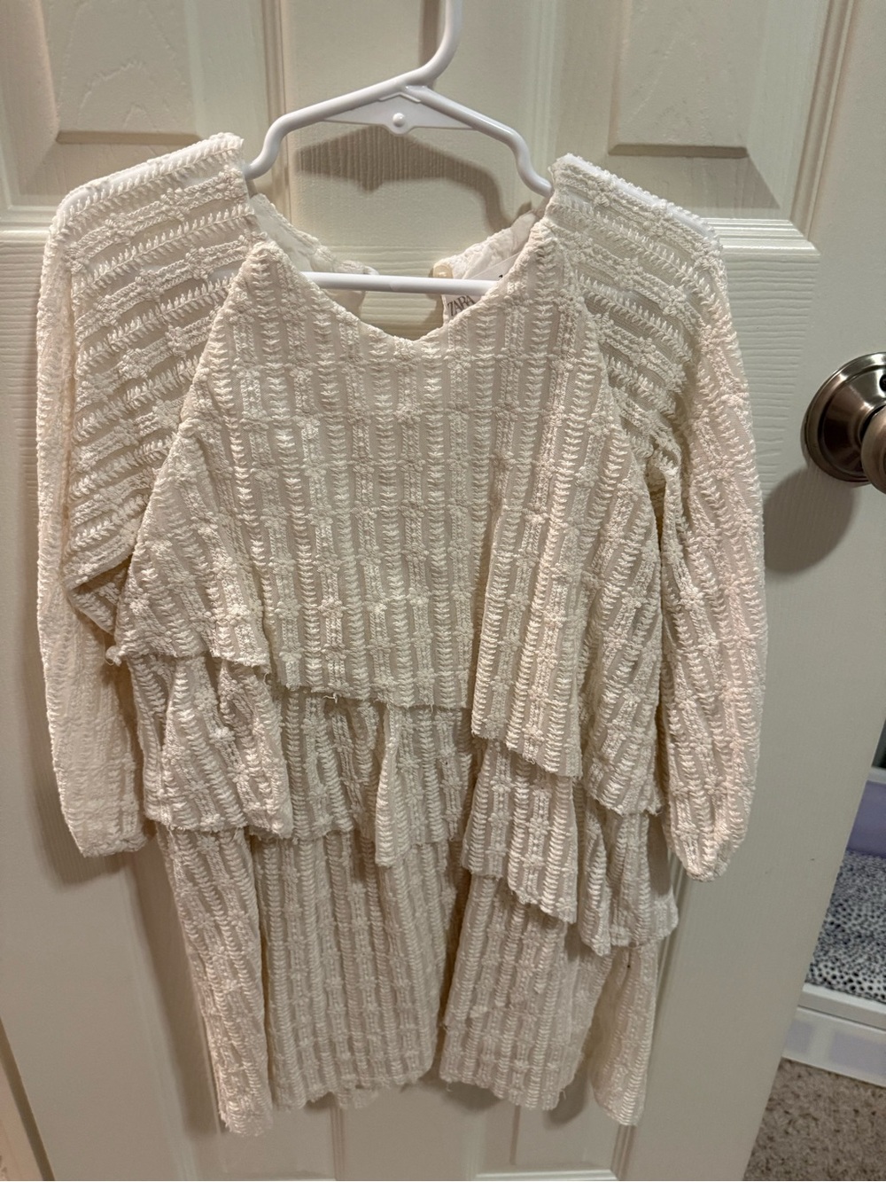 Zara Cream Textured Tiered Knit Dress